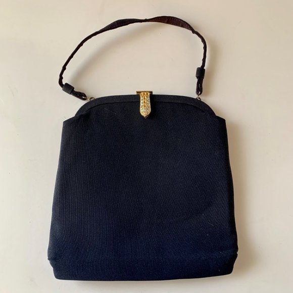 Vintage Evening Bag Rhinestone AB Closure Handbag 60s Top Handle Framed - Picture 6 of 7